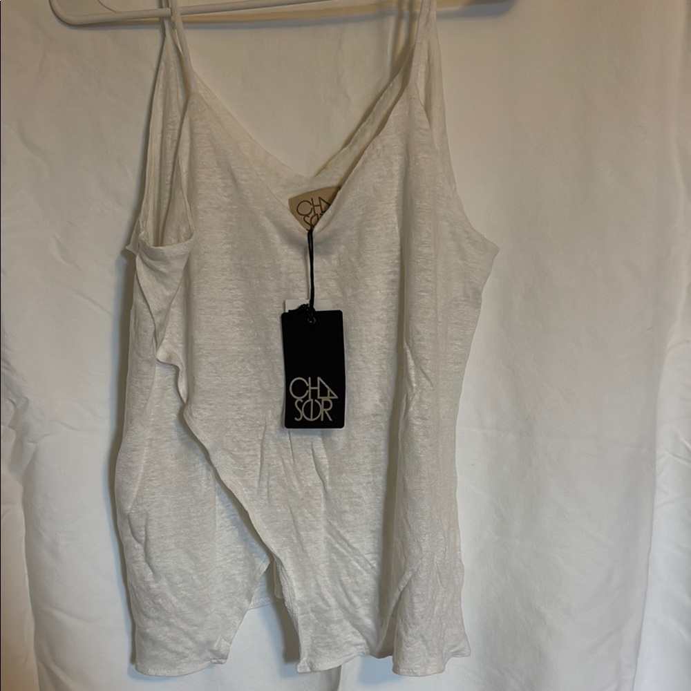 Chaser Cream Asymmetrical Sleeveless Camisole Large NWT